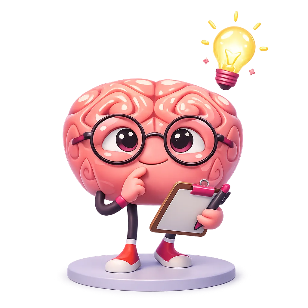 Brain mascot character analyzing strategy charts